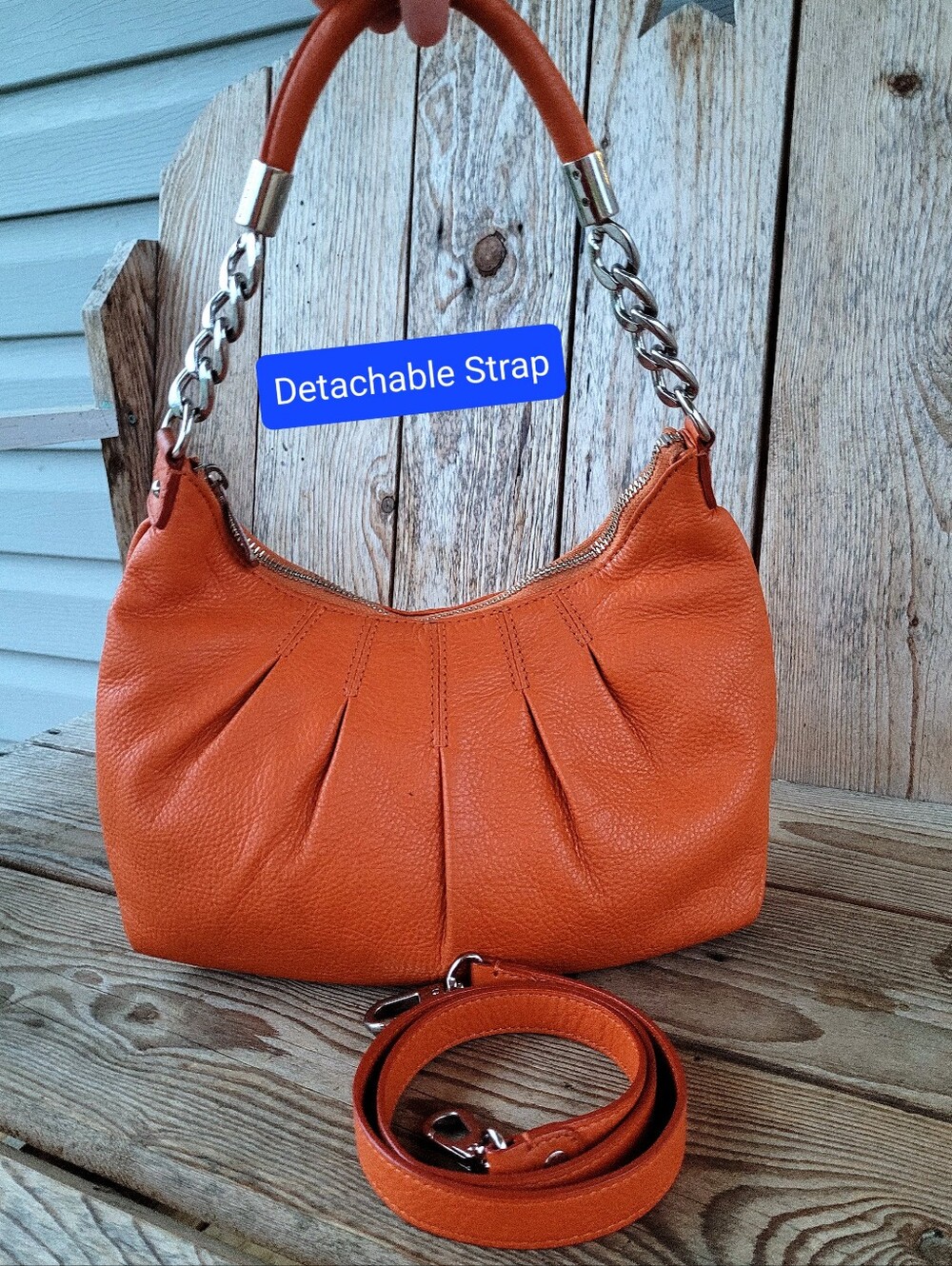 *Rare* Y2K Michael Kors Orange Pebbled Leather Top Carry Or Shoulder Handbag - Picture 9 of 11